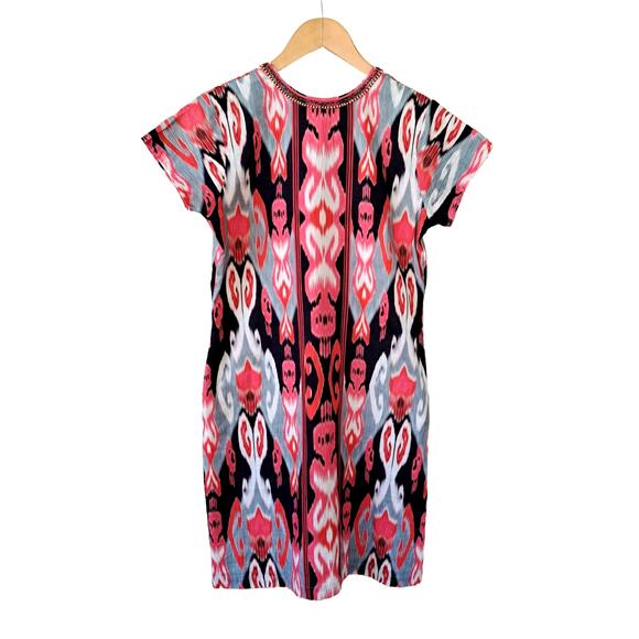 BELLA TU Ikat Hand Beaded Tunic Dress Size Small in Red Cap Sleeve - Picture 8 of 9